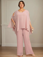 Separates Jumpsuit/Pantsuit V-Neck Floor-Length Chiffon Mother of the Bride Dress With Beading